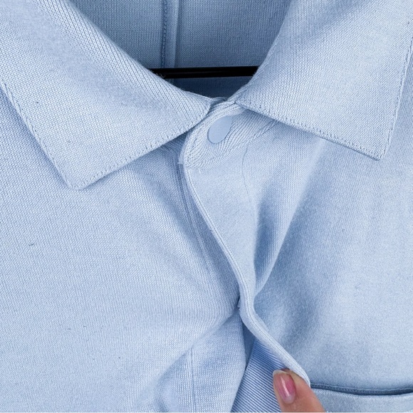 Lululemon Soft Knit Overshirt Light Blue Linen Snap Button Down Mens Medium - Picture 4 of 7